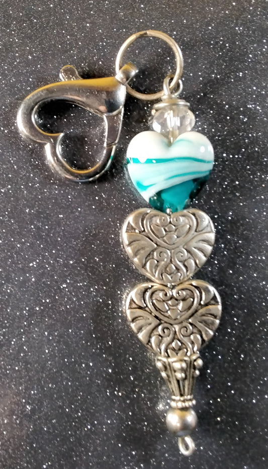 Metal silver color and blue all hearts